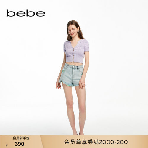 bebe夏季新款磨边破洞牛仔短裤