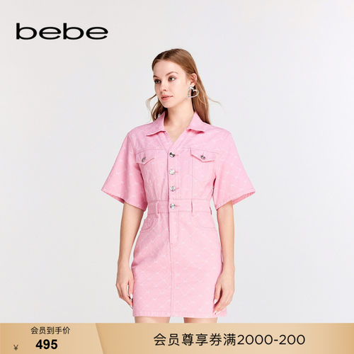 bebe春季新款提花牛仔连衣裙
