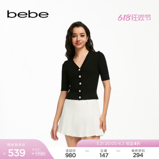 经典 V领短袖 新款 女士薄款 bebe2024夏季 针织开衫 230604 延续