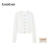 bebe2026春季 130609 含羊毛针织开衫 新款 女士通勤百搭风圆领长袖