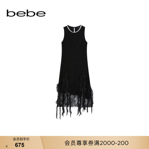 bebe2026夏季新款女士千金风圆领无袖针织小黑裙连衣裙250030