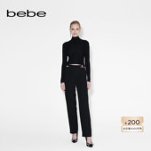 bebe冬季 411001 休闲裤 系列女士气质修身 纯色镂空直筒长裤