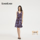 bebe2025夏季 新款 女士钻链缀饰A字真丝豹纹印花连衣裙250054