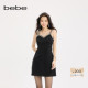 女士黑色A字修身 bebe2025秋季 新款 镶仿钻气质吊带连衣裙350001