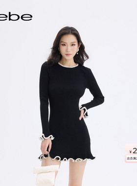 【博主同款】bebe2025秋冬新款女士圆领含羊毛针织连衣裙430903
