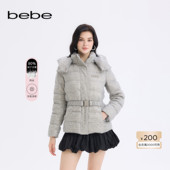 bebe2025秋冬新款 女士收腰logo装 饰可拆连帽束带沙漏羽绒服403401