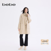 bebe2025秋冬新款 女士含羊毛通勤优雅中长款 围巾毛呢大衣472201