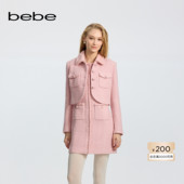 bebe冬季 女士含羊毛烫仿钻纽扣缀饰粗花呢翻领上衣夹克外套440313