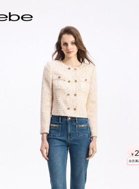 bebe春秋系列女士奥斯汀玫瑰园粉粗花呢夹克花纱外套340321