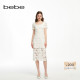 优雅纯色圆领花边链条蕾丝长款 bebe夏季 新款 连衣裙250029