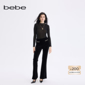 女士经典 黑色腰头链条装 饰修身 bebe2025秋冬新款 显瘦长裤 411015