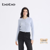 bebe2025秋冬新款 女士糖果色圆领花边通勤含羊毛针织开衫 430610