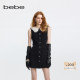 bebe冬季 女士含羊毛优雅法式 都市绣花翻领粗花呢连衣裙450004