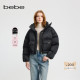 bebe冬季 系列爆款 女士条绒拼接四合扣金属拉链羽绒服403301