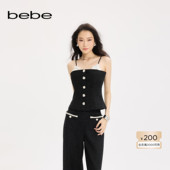 女士黑色修身 bebe2025秋季 新款 收腰立体花一字肩背心吊带381203
