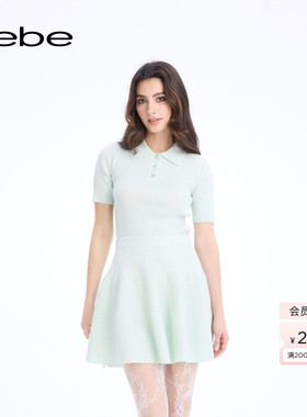 bebe2026春季新款女士Polo领简约百搭通勤风短袖针织上衣130403