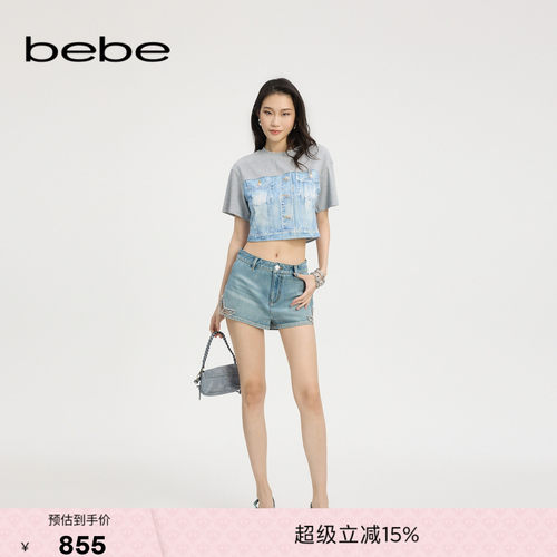 bebe夏季新款链条饰牛仔短裤