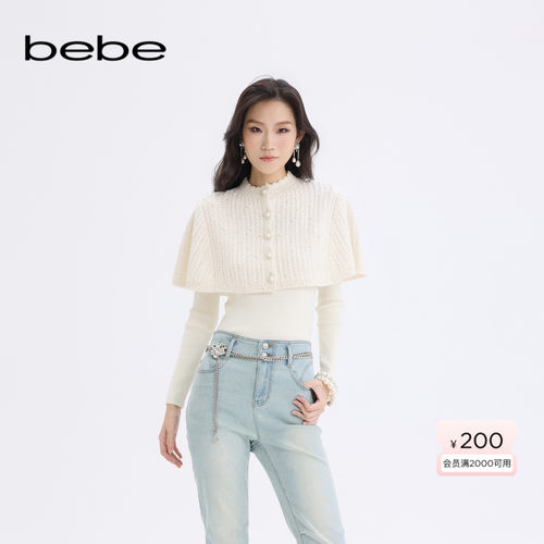 【明星同款】bebe2025秋冬新款女士含羊毛可脱卸两件套上衣430514