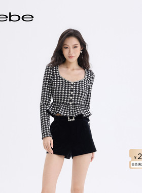 bebe2025秋冬新款女士气质千金风收腰桃心领设计毛针织衫430502