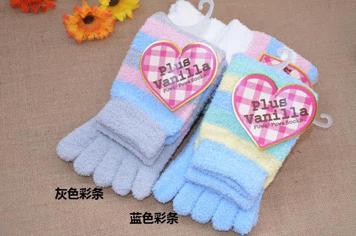 卡通珊瑚绒中长筒厚有跟5五指袜长筒袜