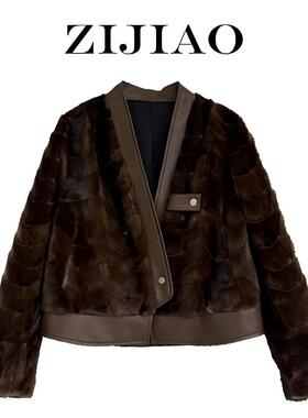 【小欧倪蜜 OUNIMI 3时尚轻奢百搭水貂款外套 CWPC-9503