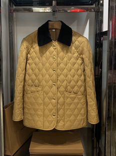 2025年春季 棉服外套 新英伦风女灯芯绒领直筒宽松菱形棉衣绗缝长袖