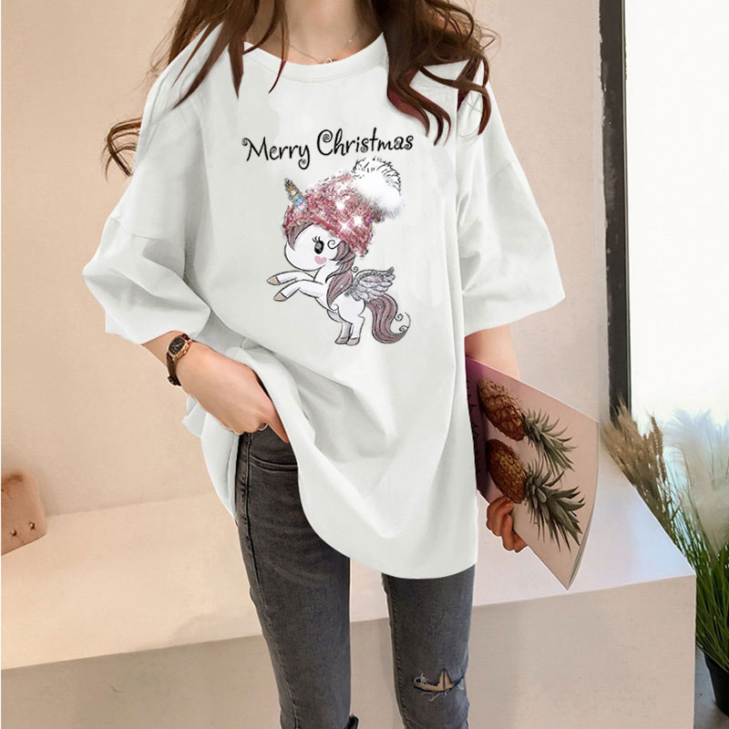 Summer new net red same short sleeve student lazy print medium length T-shirt women's fashion