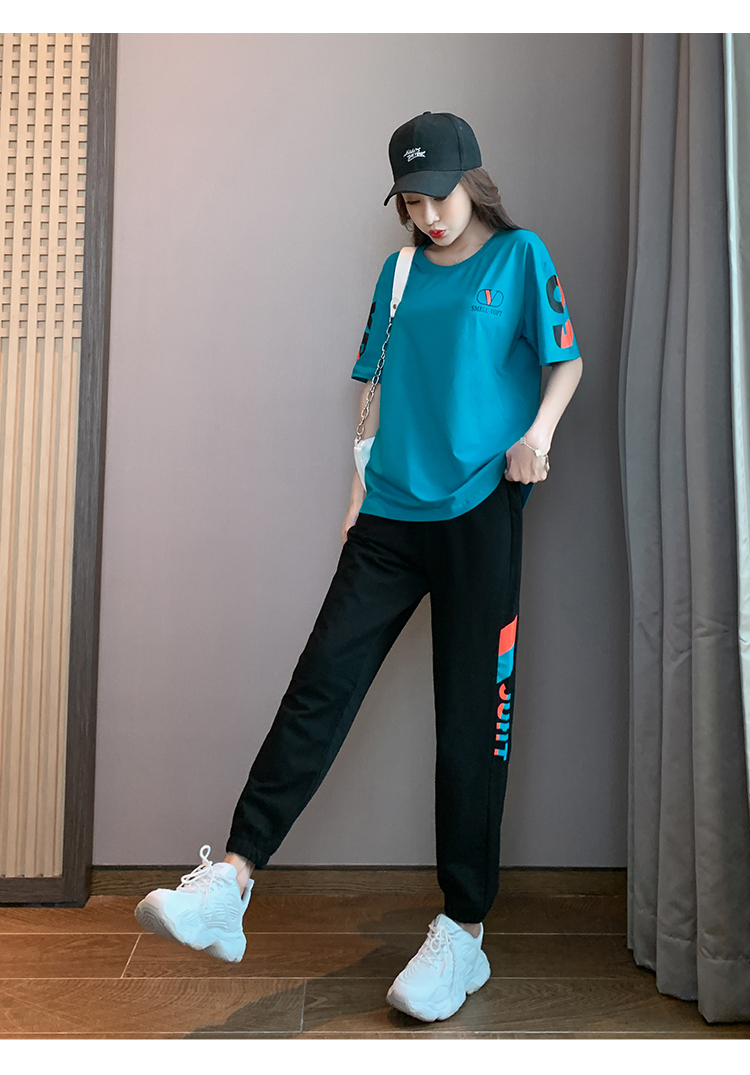 Korean Short Sleeve printed short sleeve top and trousers suit girls' summer thin new loose large casual suit