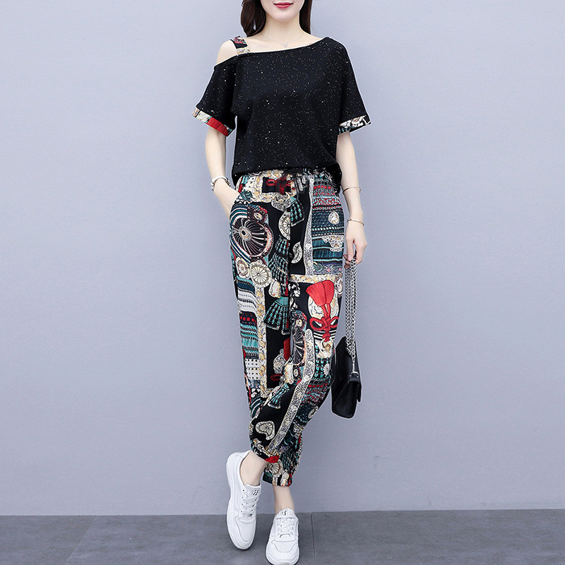 Leisure suit summer new fashion fashion brand loose show thin foreign style age reducing Harlan two piece set