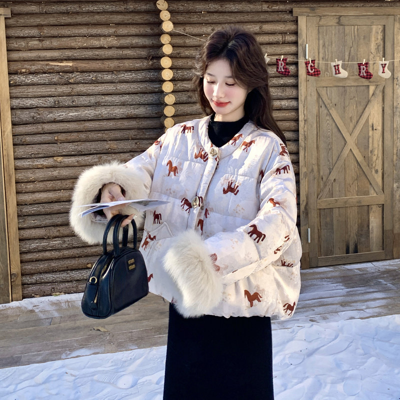 高级感狐狸毛拼接刺绣羽绒服女2025冬季新款保暖加厚90白鸭绒外套,女装羽绒服,2C221