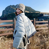 韩系撞色拼接立领羽绒服女2025年冬季新款高级感加厚90白鸭绒外套，女装短外套，2C221