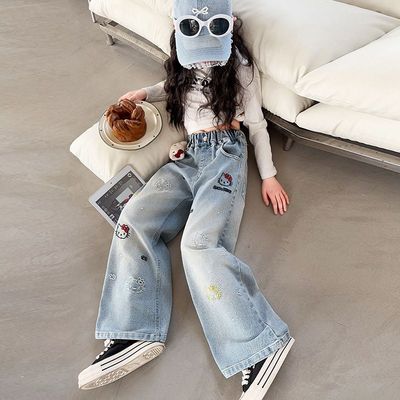女童牛仔裤宽松阔腿时尚潮流女童2025年新款牛仔裤女童牛仔裤直筒