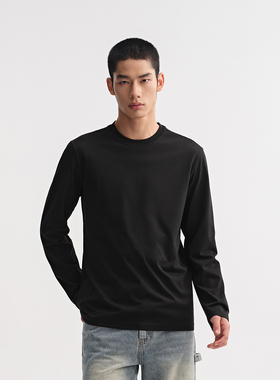 CHINISM丨磨毛白色长袖t恤男冬季美式男士圆领纯色内搭打底衫