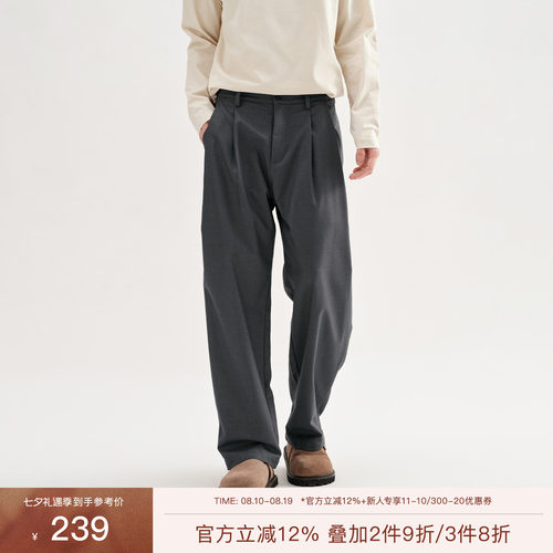 CHINISM灰色宽松直筒男士西裤