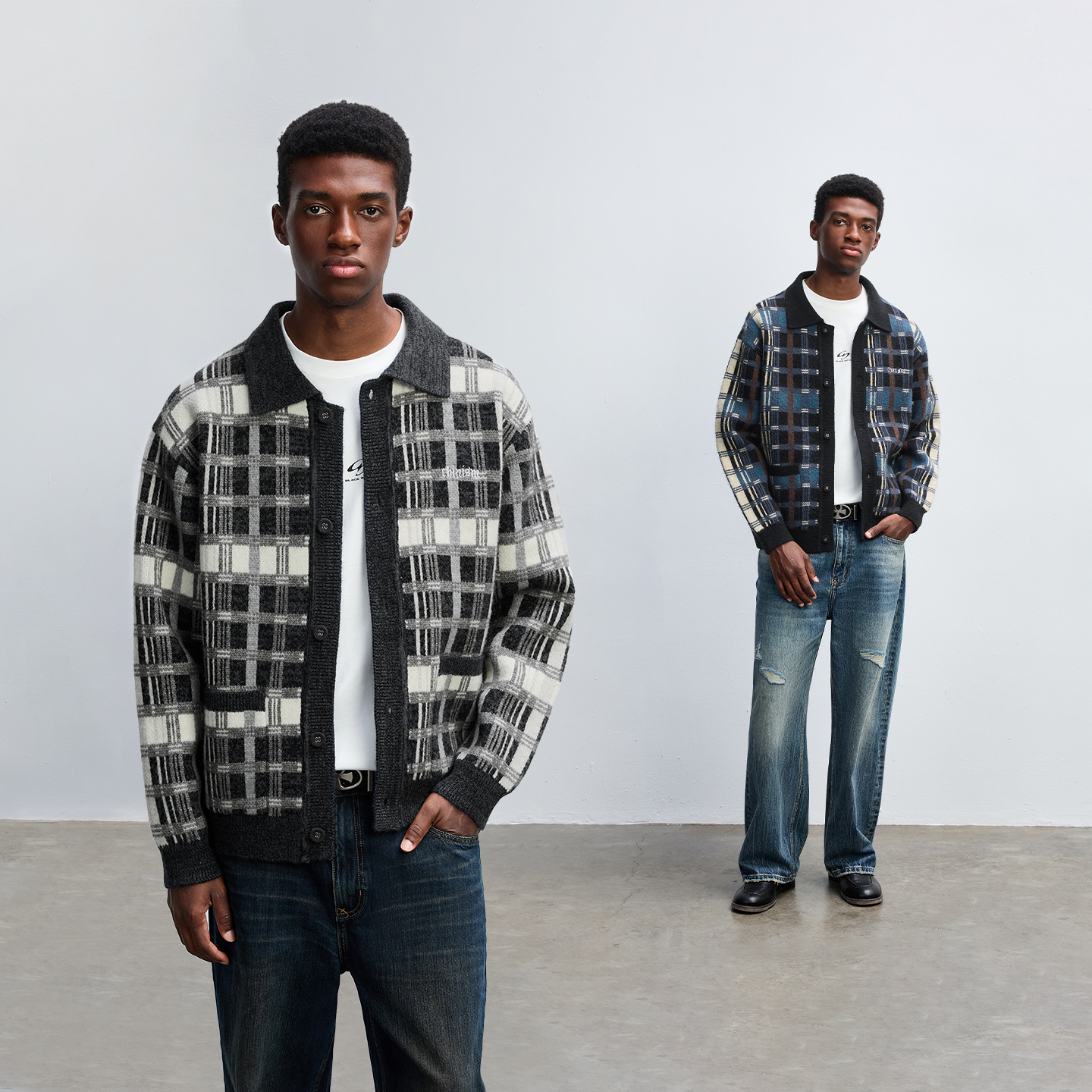 CHINISM赤尘格子提花开衫毛衣