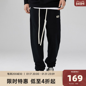 CHINISM CH重磅加绒卫裤男冬季潮牌宽松潮流抽绳束脚美式休闲裤子