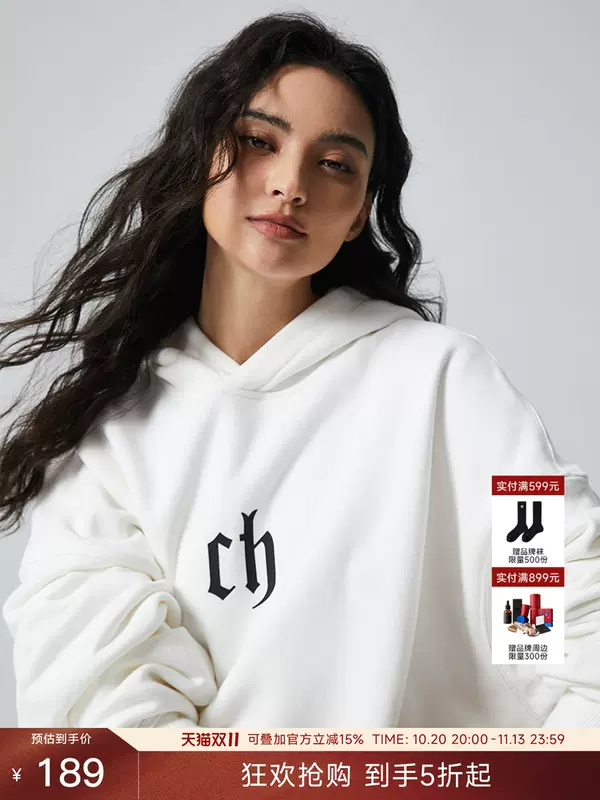 เสื้อสเวตเตอร์มีฮู้ดสีขาว น้ำหนักเบา คลาสสิก สำหรับผู้ชาย Chinism Ch แบบคู่รัก ทรงหลวม ใส่ในฤดูใบไม้ร่วง