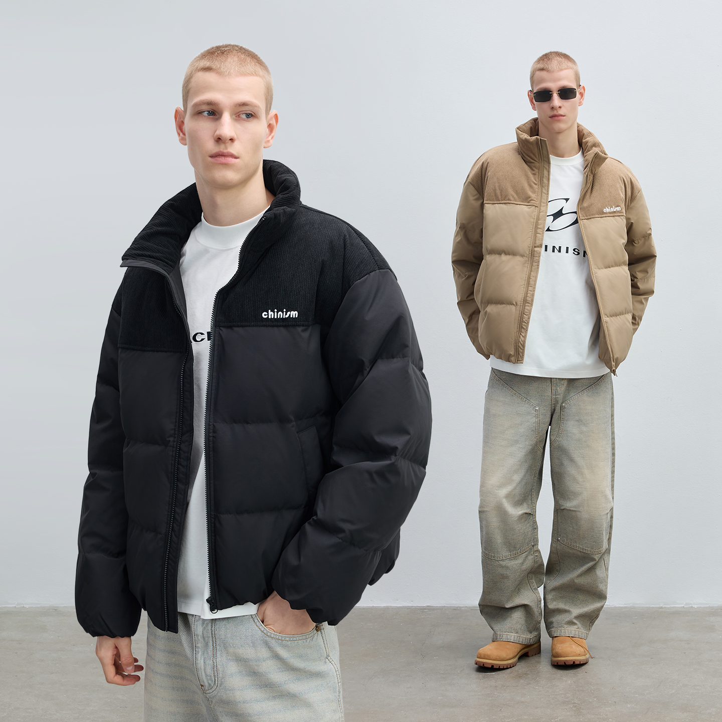 CHINISM赤尘灯芯绒拼接羽绒服