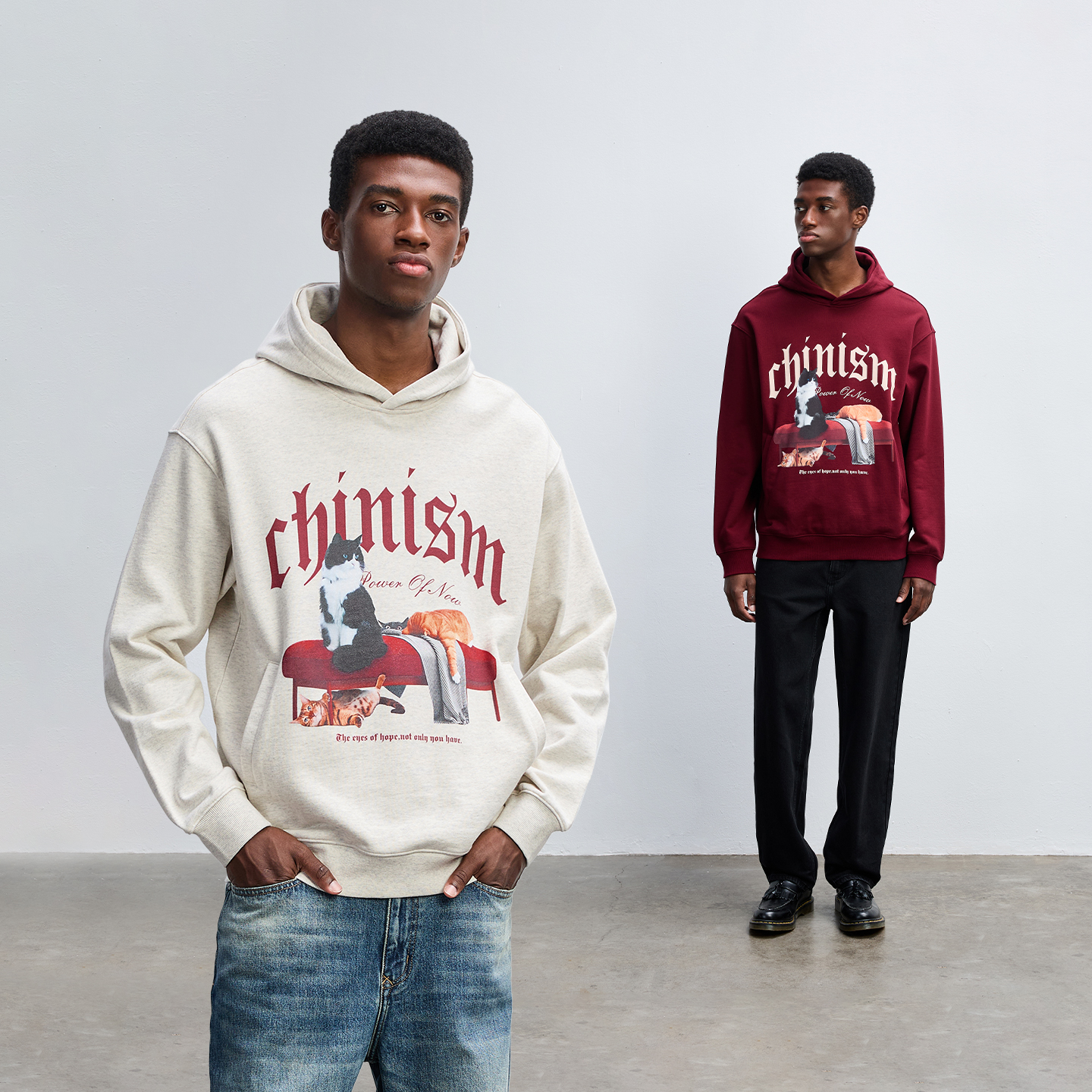 【商场同款】CHINISM赤尘 撞色猫咪连帽卫衣男秋冬重磅纯棉上衣