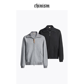 CHINISM 拉链上衣外套 翻领男士 仿毛织空气层灰色开衫 卫衣男秋季