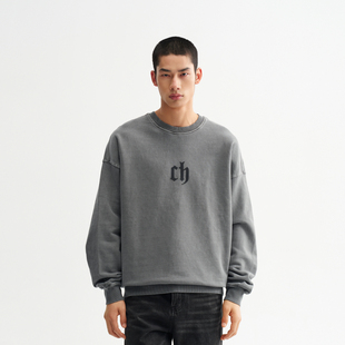 做旧男士 CHINISM 美式 新款 套头上衣 水洗灰重磅圆领卫衣男秋季