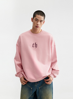 CHINISM丨字母厚板印花圆领卫衣男纯棉休闲套头上衣/CESA34K1024