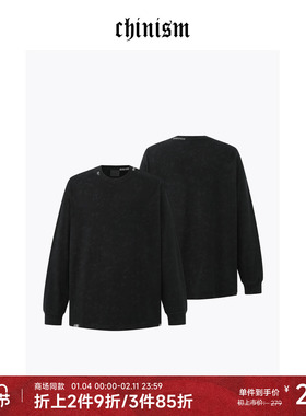 CHINISM丨重磅水洗长袖T恤男秋季黑色复古做旧上衣/CXHA33I5005