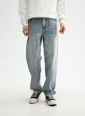 CHINISM丨水洗浅色牛仔裤男直筒美式新款长裤男士裤子宽松男裤