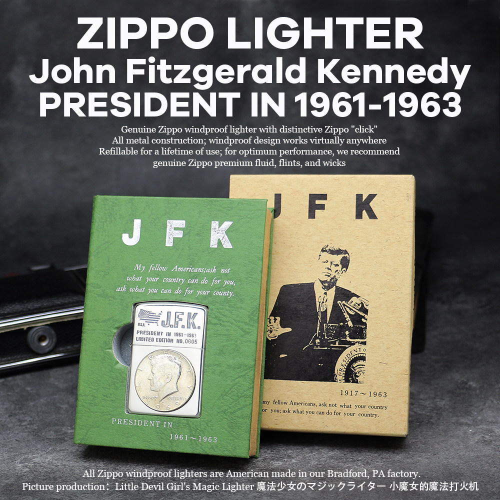 小魔女正品zippo打火机日版银币贴章美国总统肯尼迪纪念珍藏老机