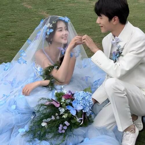 高级感紫色瀑布仿真花婚礼新娘