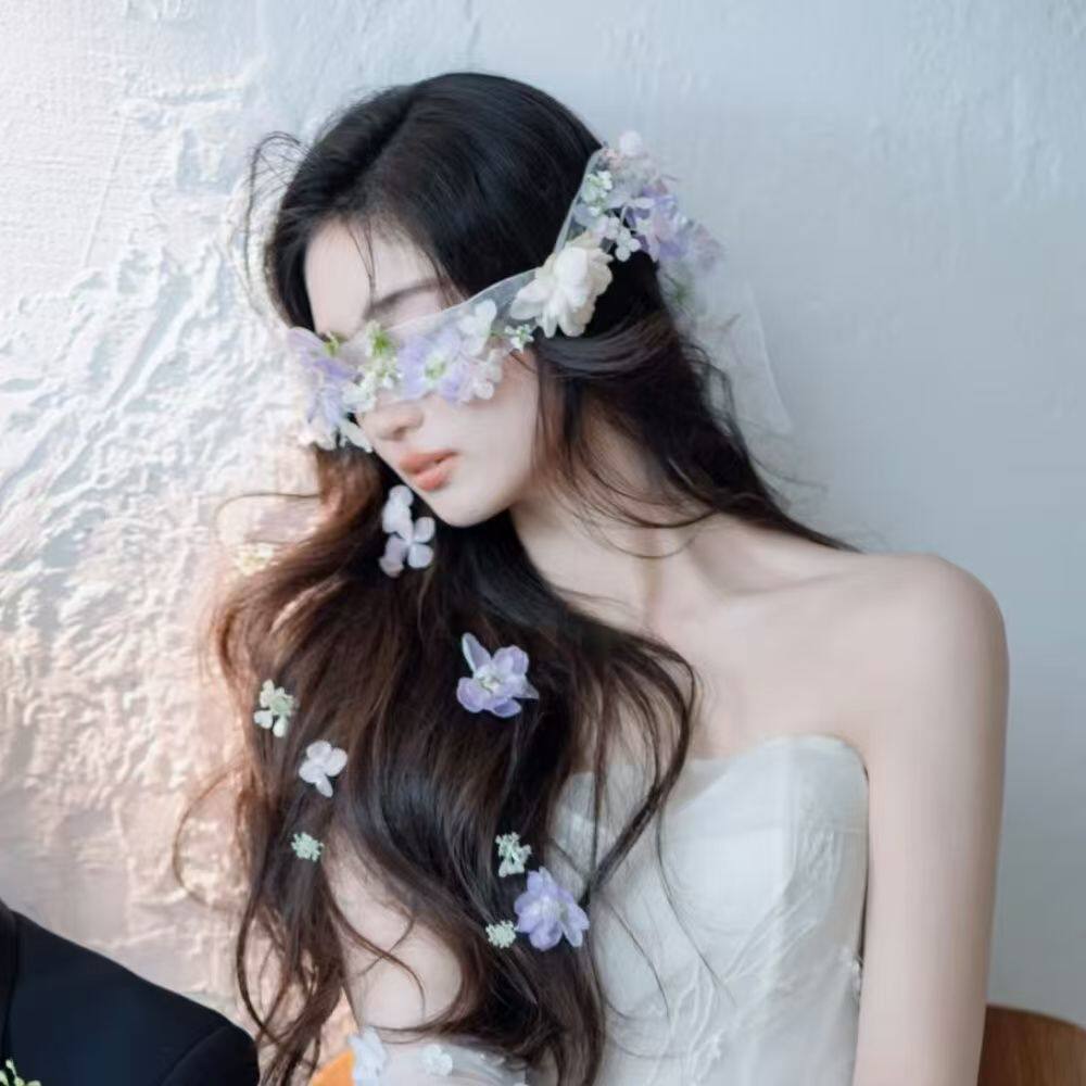 蒙眼纱diy甜美森系新娘结婚