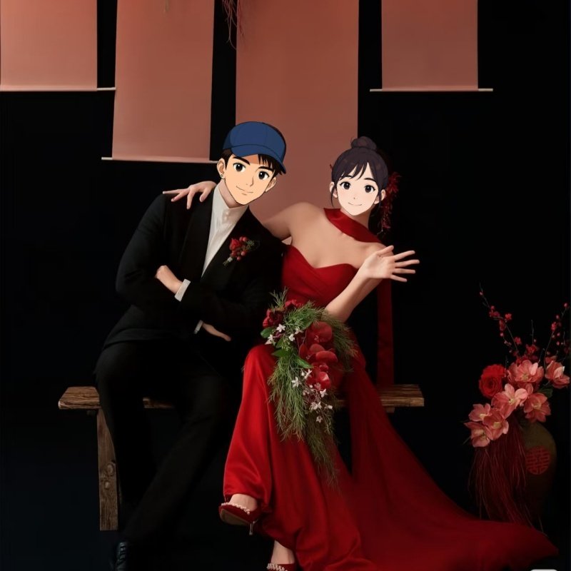 新中式秀禾婚纱照新娘红色玫瑰蝴蝶兰瀑布手捧花仿真花胸花一套