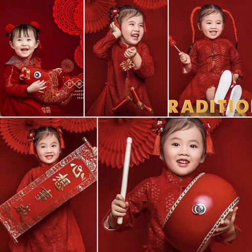 儿童新年拍照装饰主题影楼摄影道具春节喜庆龙年摆件中式古装拍照