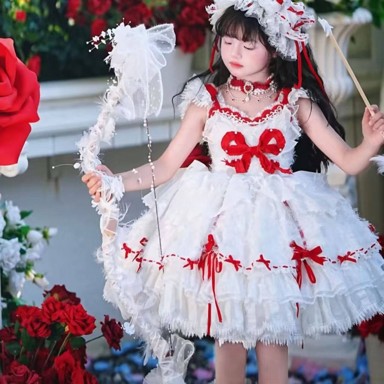 儿童摄影白色天使弓箭影楼摄影写真旅拍弓箭新款粘花弓箭拍照道具